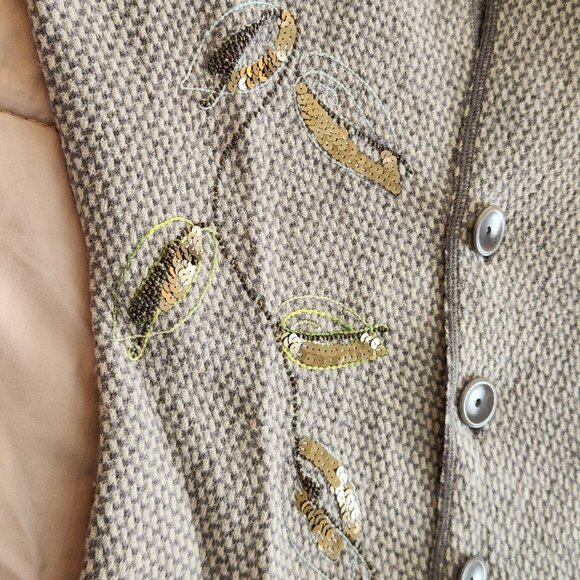 Sigrid Olsen grey wool sequin floral embroidered cardigan sweater shacket jacket - Picture 4 of 11